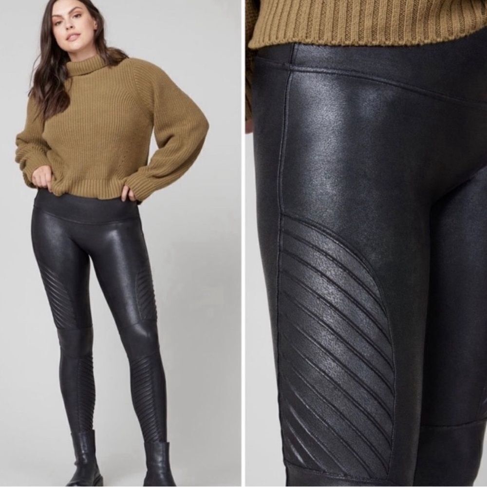 SPANX Faux Leather Polyurethane Quilted Moto Leggings- Size‎ Small